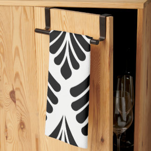 Leaves Black and White Minimal Tea Towel