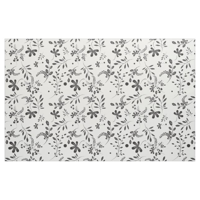 Leaves Black on White Floral Fabric (Yard)