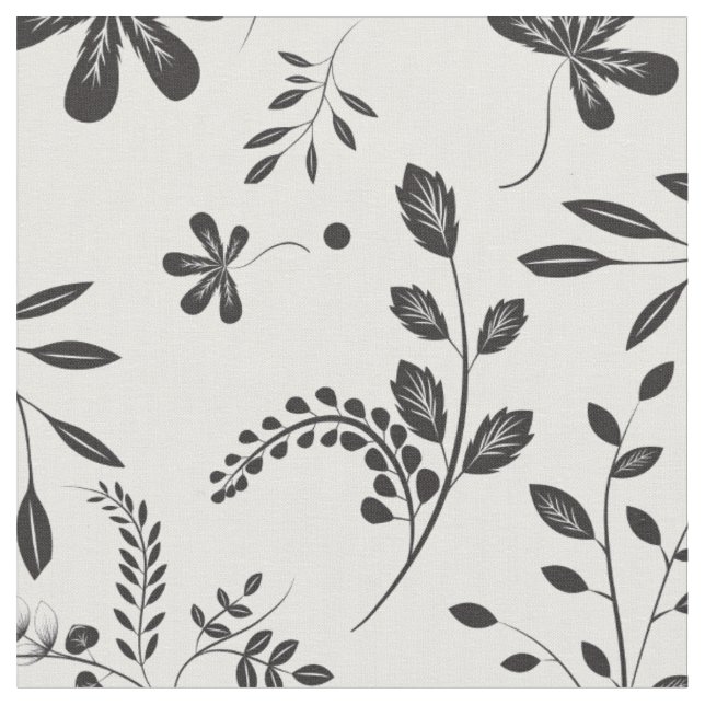 Leaves Black on White Floral Fabric 2 (Close Up)