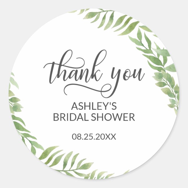 Leaves Botanical Wreath Bridal Shower Thank You Classic Round Sticker (Front)