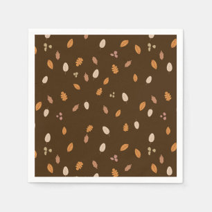 Leaves & Branches Dark Autumn Acorns Brown Backgro Napkin