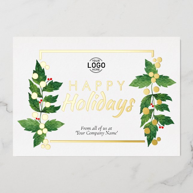 Leaves Business Happy Holidays Real Gold Foil Card (Front)