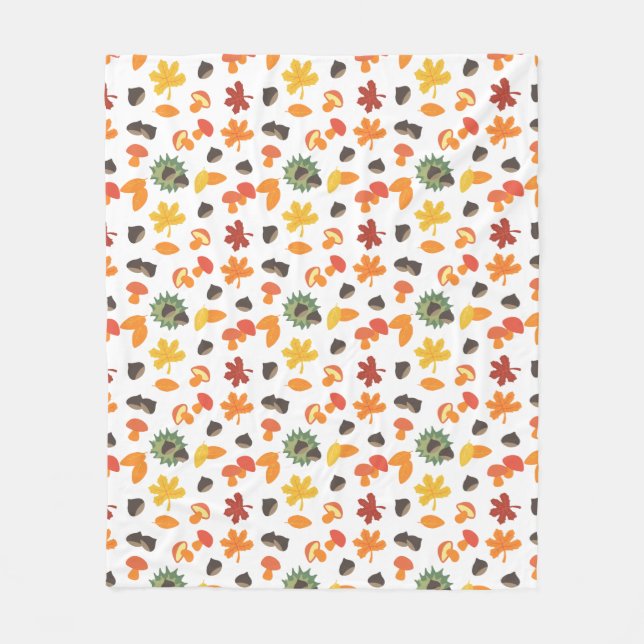 Leaves, chestnuts and mushrooms all over pattern fleece blanket (Front)