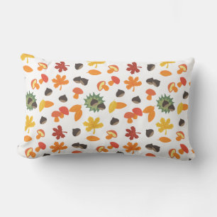 Leaves, chestnuts and mushrooms all over pattern lumbar cushion