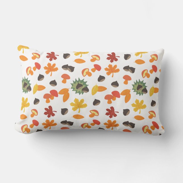 Leaves, chestnuts and mushrooms all over pattern lumbar cushion (Front)