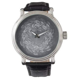 leaves circle greyish silver tones watch