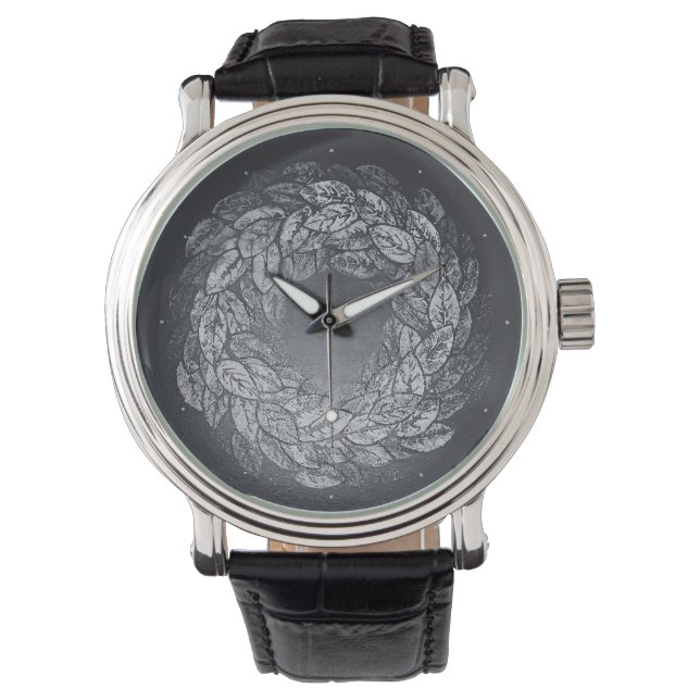 leaves circle greyish silver tones watch (Front)