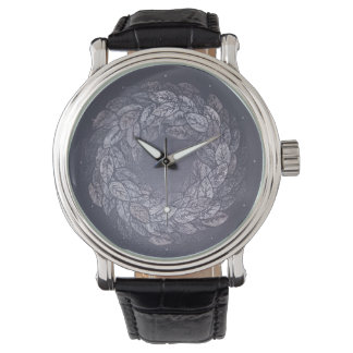 leaves circle greyish silver tones watch