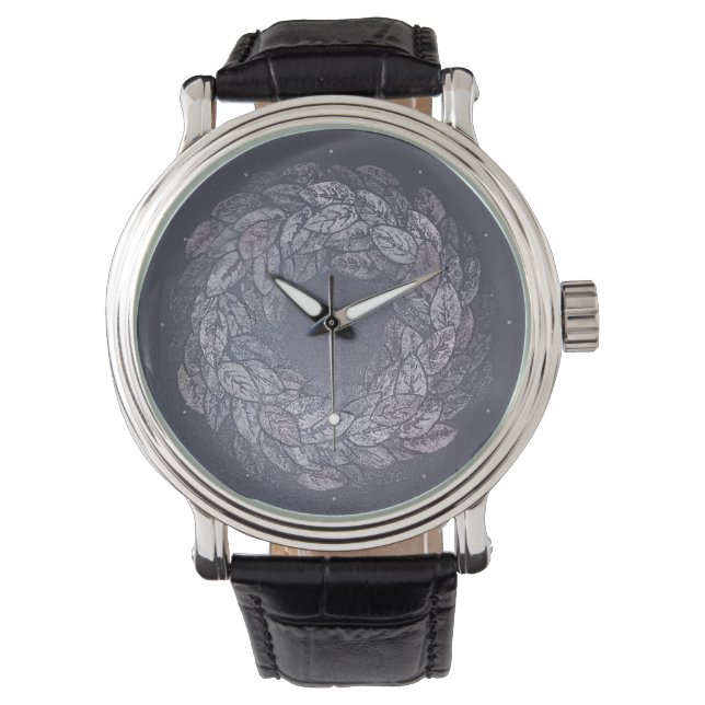 leaves circle greyish silver tones watch (Front)