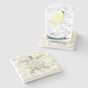 Leaves Cream Ocean Beach Sea Turtles Stone Coaster