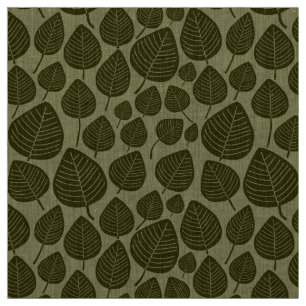 Leaves - Dark Olive on Khaki Fabric