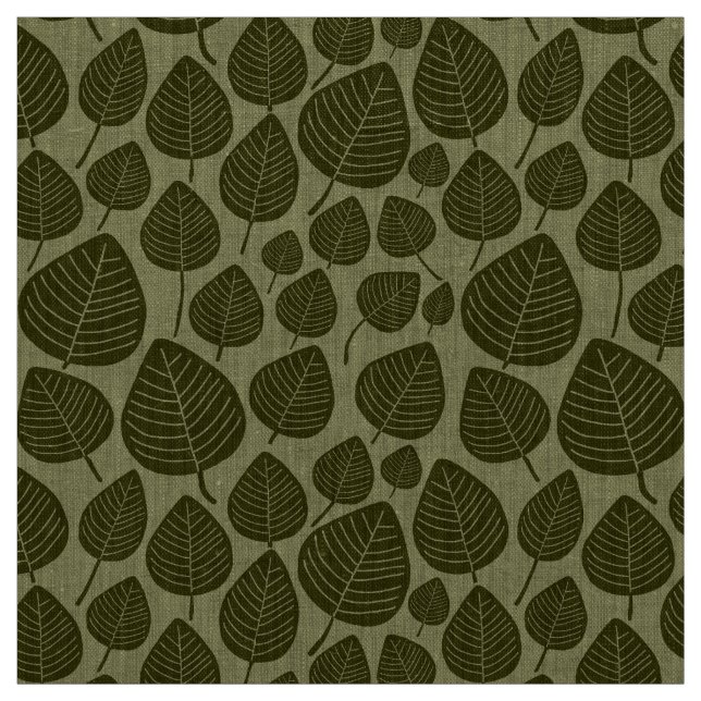 Leaves - Dark Olive on Khaki Fabric (Swatch)