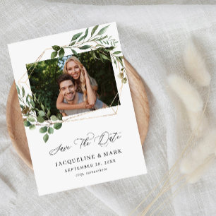 Leaves & Eucalyptus Gold H Photo Save the Date