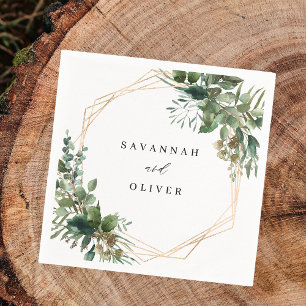 Leaves & Eucalyptus Gold Name 2 Napkin