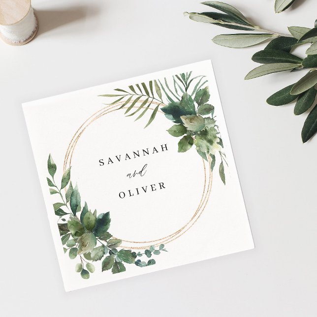 Leaves & Eucalyptus Gold Name Napkins  (Creator Uploaded)