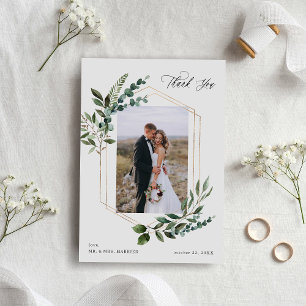 Leaves & Eucalyptus Gold Thank You Photo Card