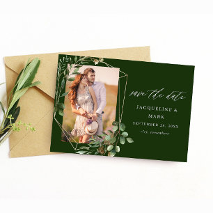 Leaves & Eucalyptus Gold V Photo Save the Date GR