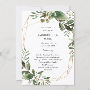 Leaves & Eucalyptus Gold Wedding Ceremony Program Invitation