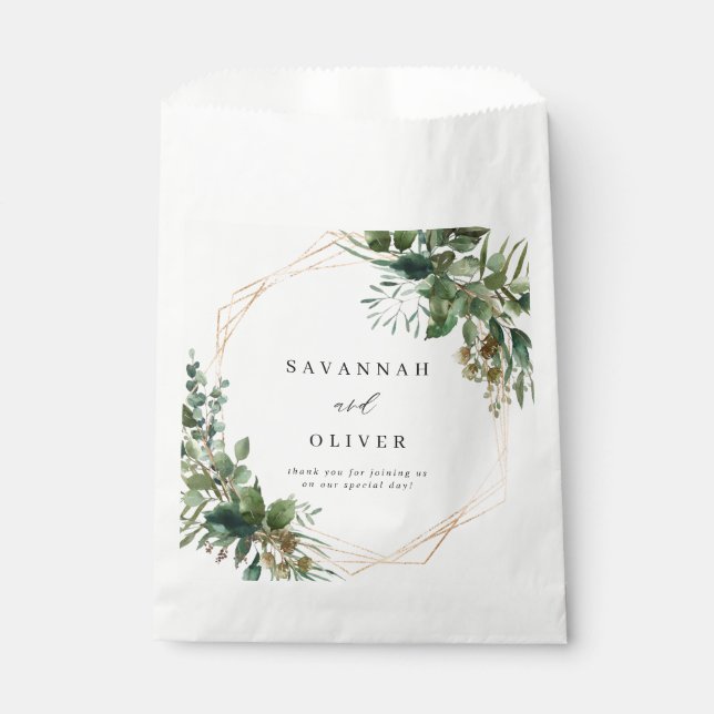 Leaves & Eucalyptus Gold Wedding Favour Bags (Front)