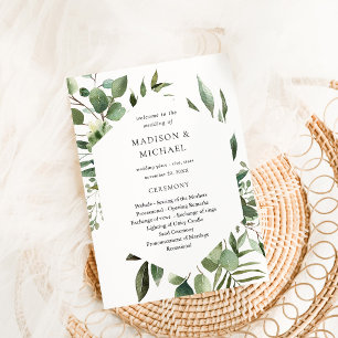 Leaves& Eucalyptus Rustic Wedding Ceremony Program Invitation