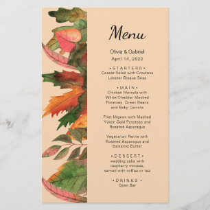 Leaves fall. Autumn stylish wedding menu