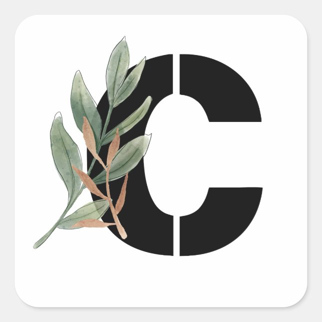  Leaves Faux Gold Foil Letter C Monogram Sticker (Front)