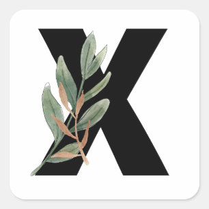 Leaves Faux Gold Foil Letter X Monogram Sticker