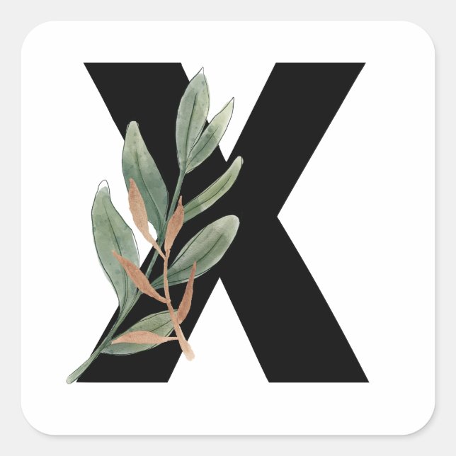 Leaves Faux Gold Foil Letter X Monogram Sticker (Front)