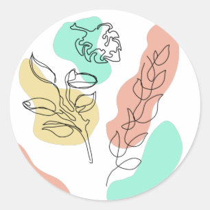 Leaves floral aesthetic abstract design classic round sticker