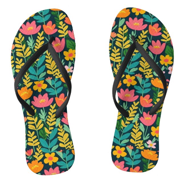 Leaves flowers colourful design  jandals (Footbed)