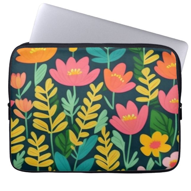 Leaves flowers colourful design  laptop sleeve (Front)
