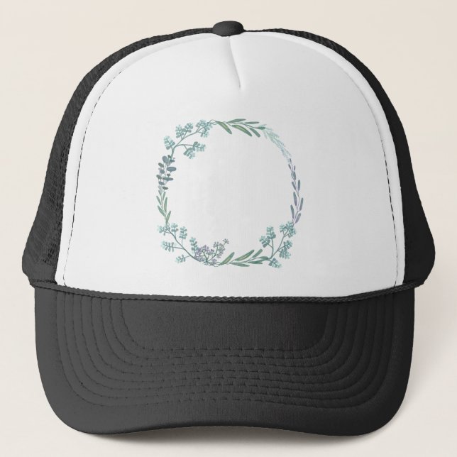 Leaves Flowers Frame Wreath Water Colour Circle Trucker Hat (Front)
