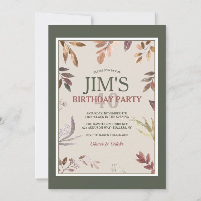 Leaves Frame Birthday Party Invitation (Front)