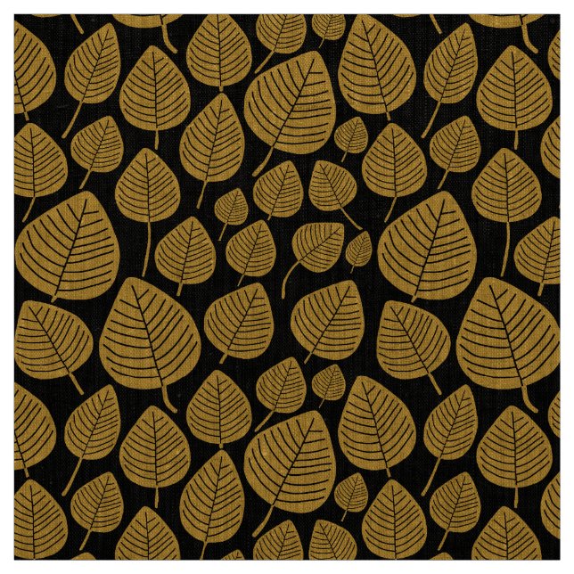 Leaves - Gold Brown on Black Fabric (Swatch)