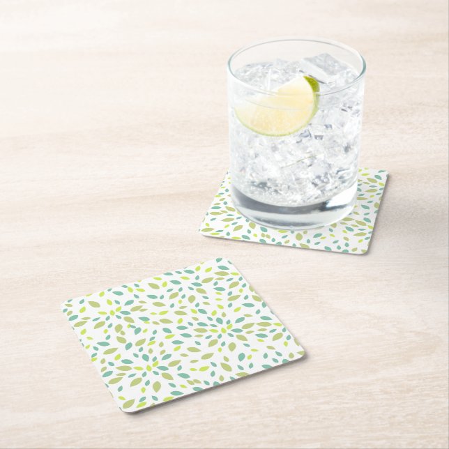 Leaves (Green) Square Paper Coaster (Insitu)