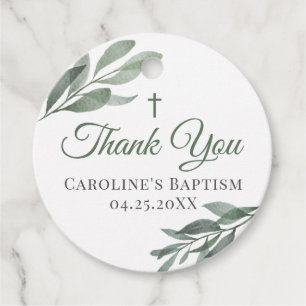 Leaves Greenery Baptism Favour Tags