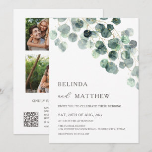 Leaves Greenery Watercolor 3 Photos Invitation
