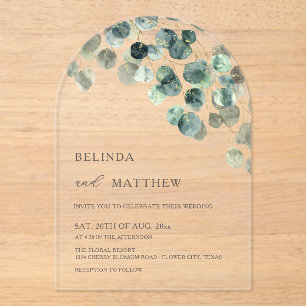 Leaves Greenery Watercolor Flowers Modern Arch Acrylic Invitations