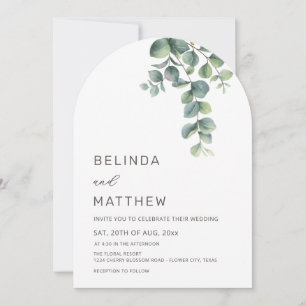 Leaves Greenery Watercolor Flowers Modern Arch Invitation