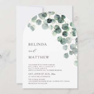 Leaves Greenery Watercolor Flowers Modern Arch Invitation