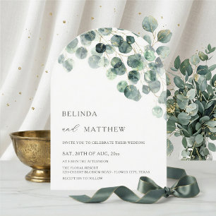 Leaves Greenery Watercolor Flowers Modern Arch Invitation