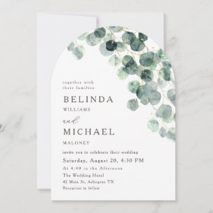 Leaves Greenery Watercolor Flowers Modern Arch Invitation
