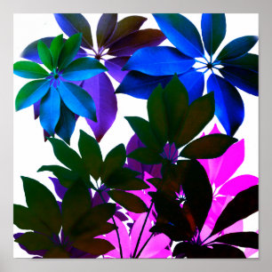 Leaves in Blue & Green, Pink Poster Paper