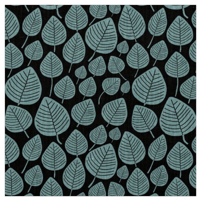 Leaves - Light Blue Green on Black Fabric (Swatch)