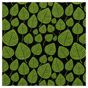 Leaves - Martian Green on Black Fabric