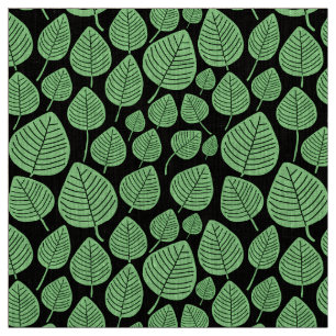 Leaves - Mint Green on Black Fabric