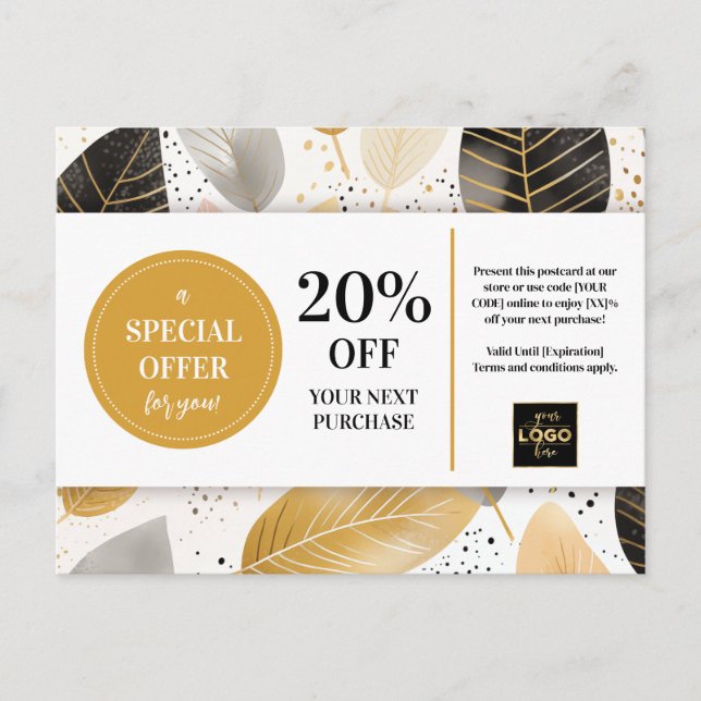 Leaves Modern Abstract Coupon Discount Postcard (Front)