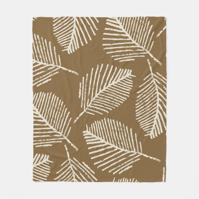 Leaves mono print, caramel brown, seamless. fleece blanket (Front)