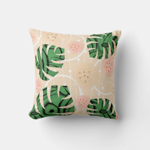leaves monstera on pink cushion