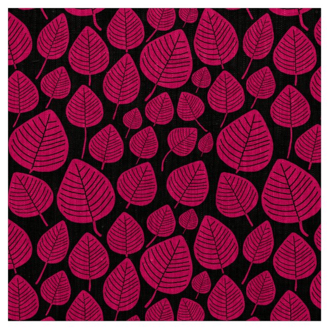Leaves - Neon Red on Black Fabric (Swatch)